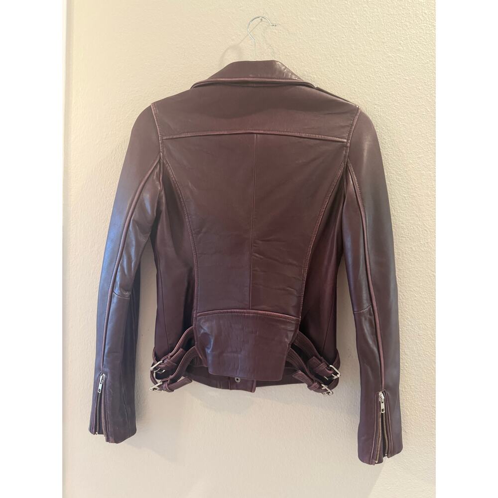 Gianni Bini Women's Genuine Leather Moto Plum Jacket Zip Snap Buckles Sz XS - Picture 3 of 7